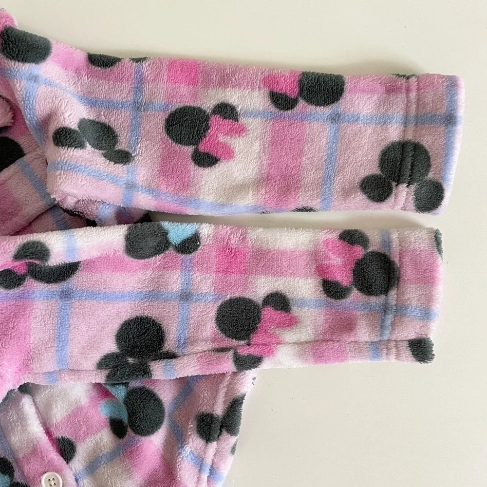 Disney Minnie Mouse Pink and Purple Plaid Fleece Button Up Top Girls 3T - Picture 10 of 12